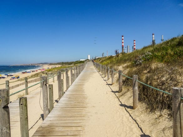 Holzpfad entlang des Praia do Aterro am Jakobsweg Portugal