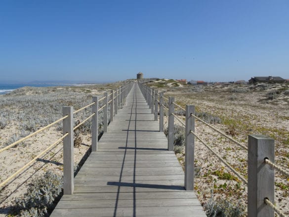 Holzpfad auf dem Praia da Aguçadoura am Jakobsweg Portugal